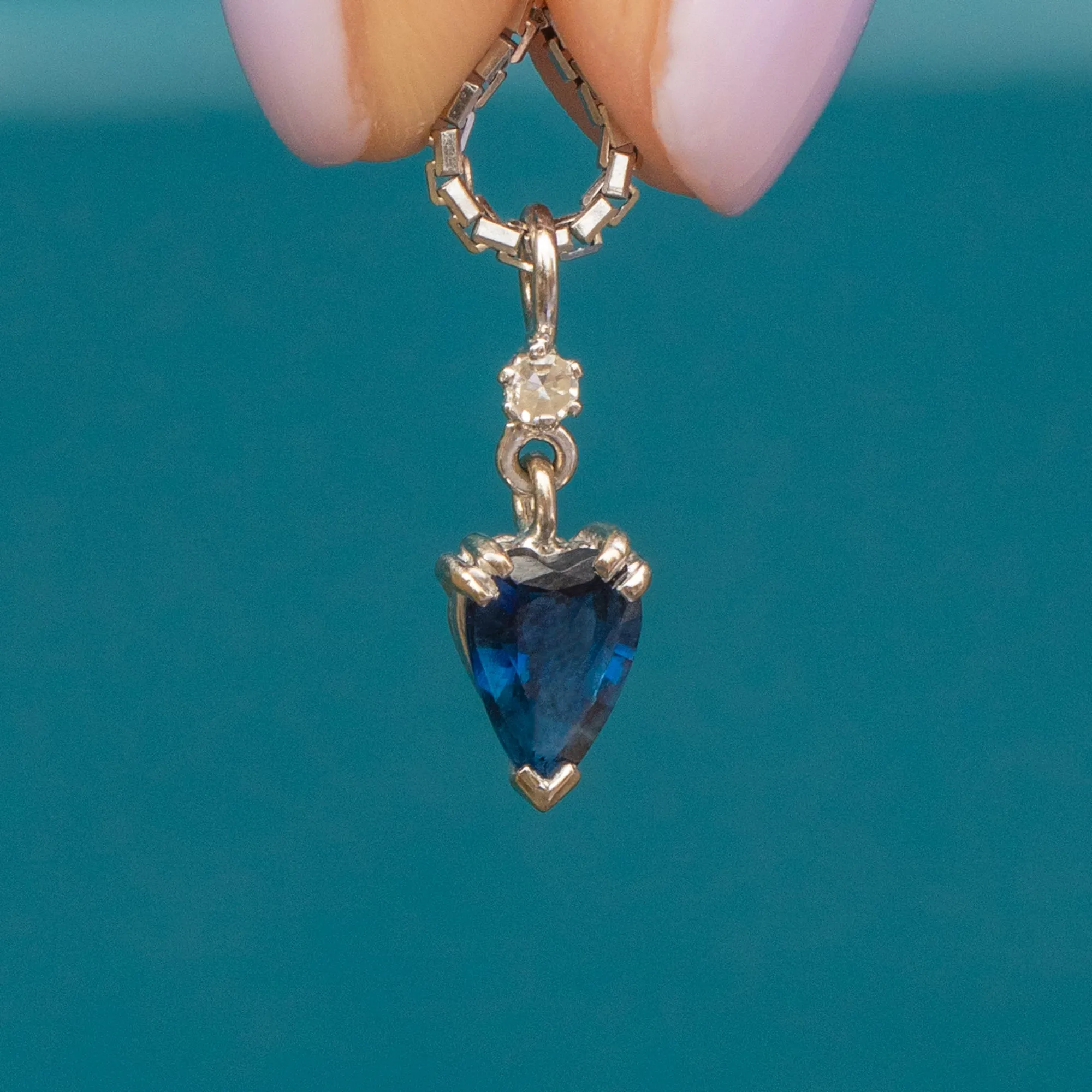 9ct Gold Sapphire Diamond Heart Charm with 15.5” Chain