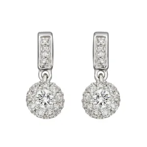 9ct White Gold Round Brilliant Cut Diamond Halo Cluster Drop Earrings