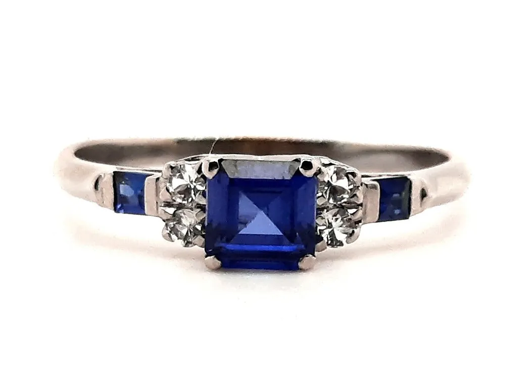 9ct White Gold Synthetic Sapphire & Spinel Ring