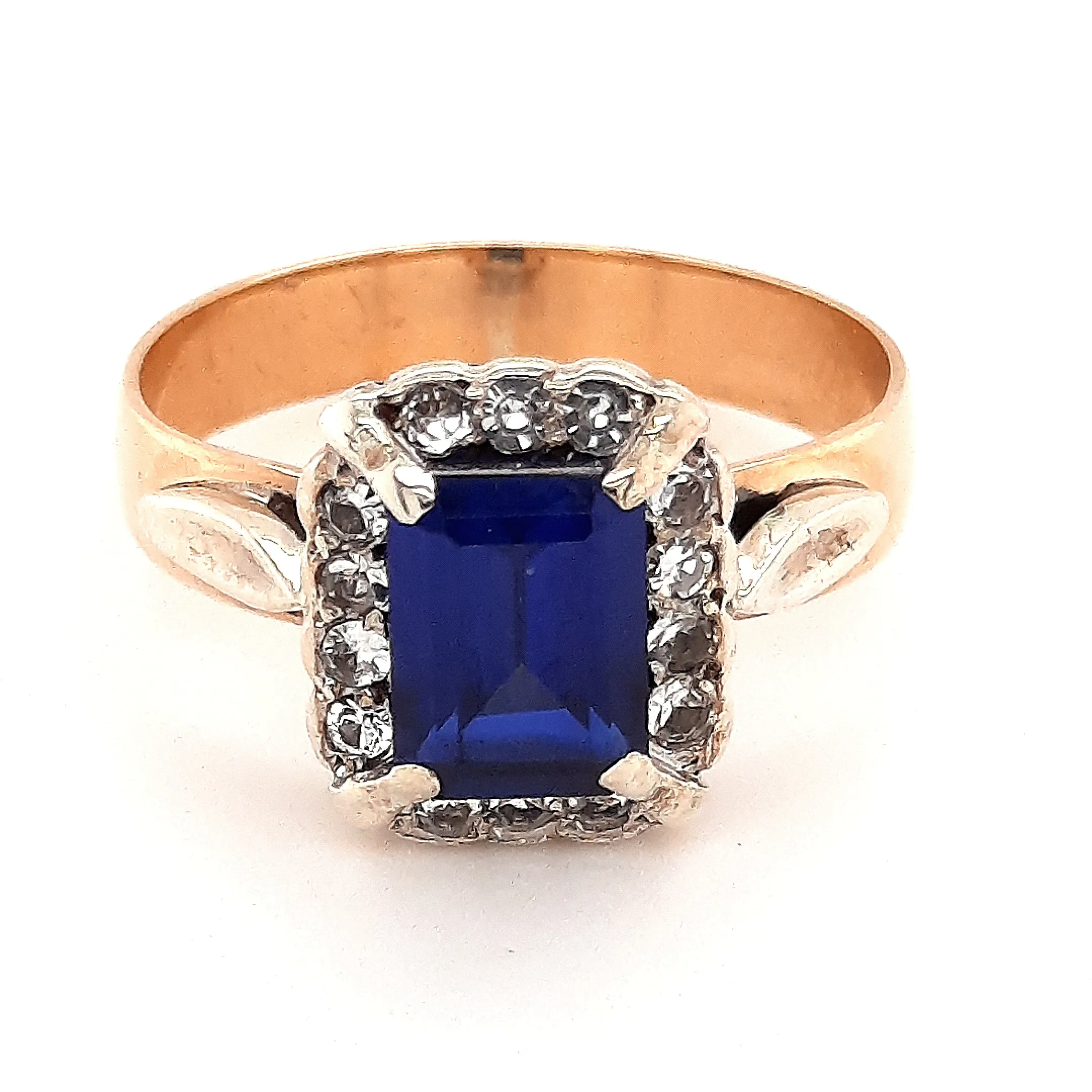 9ct Yellow & White Gold Sapphire & Cubic Zirconia Ring