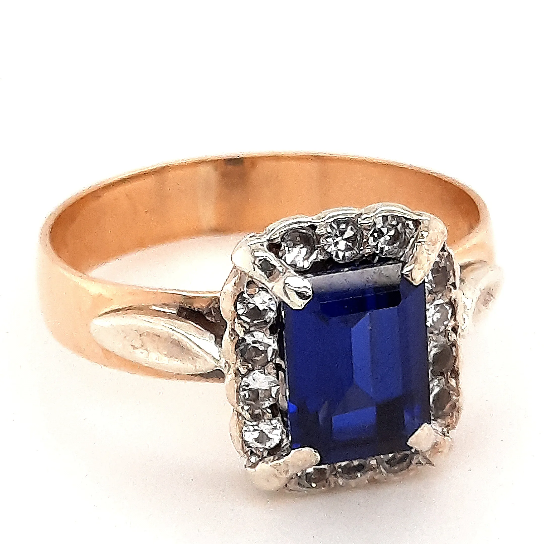 9ct Yellow & White Gold Sapphire & Cubic Zirconia Ring