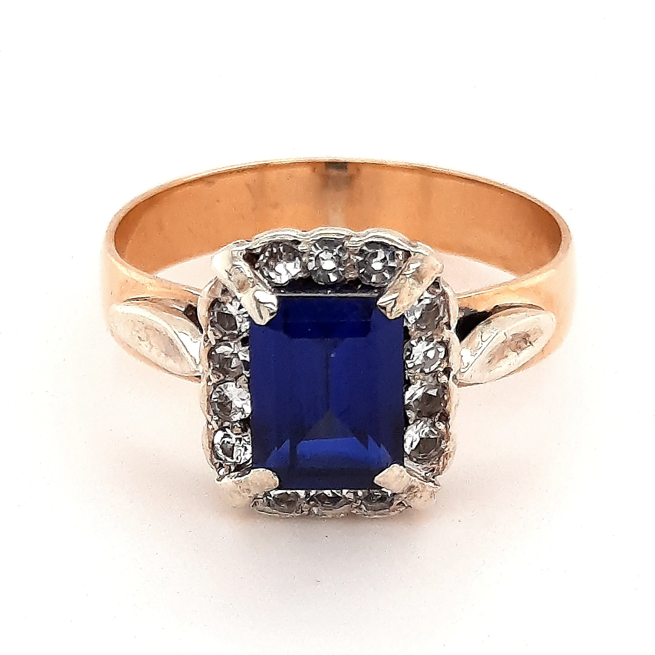 9ct Yellow & White Gold Sapphire & Cubic Zirconia Ring