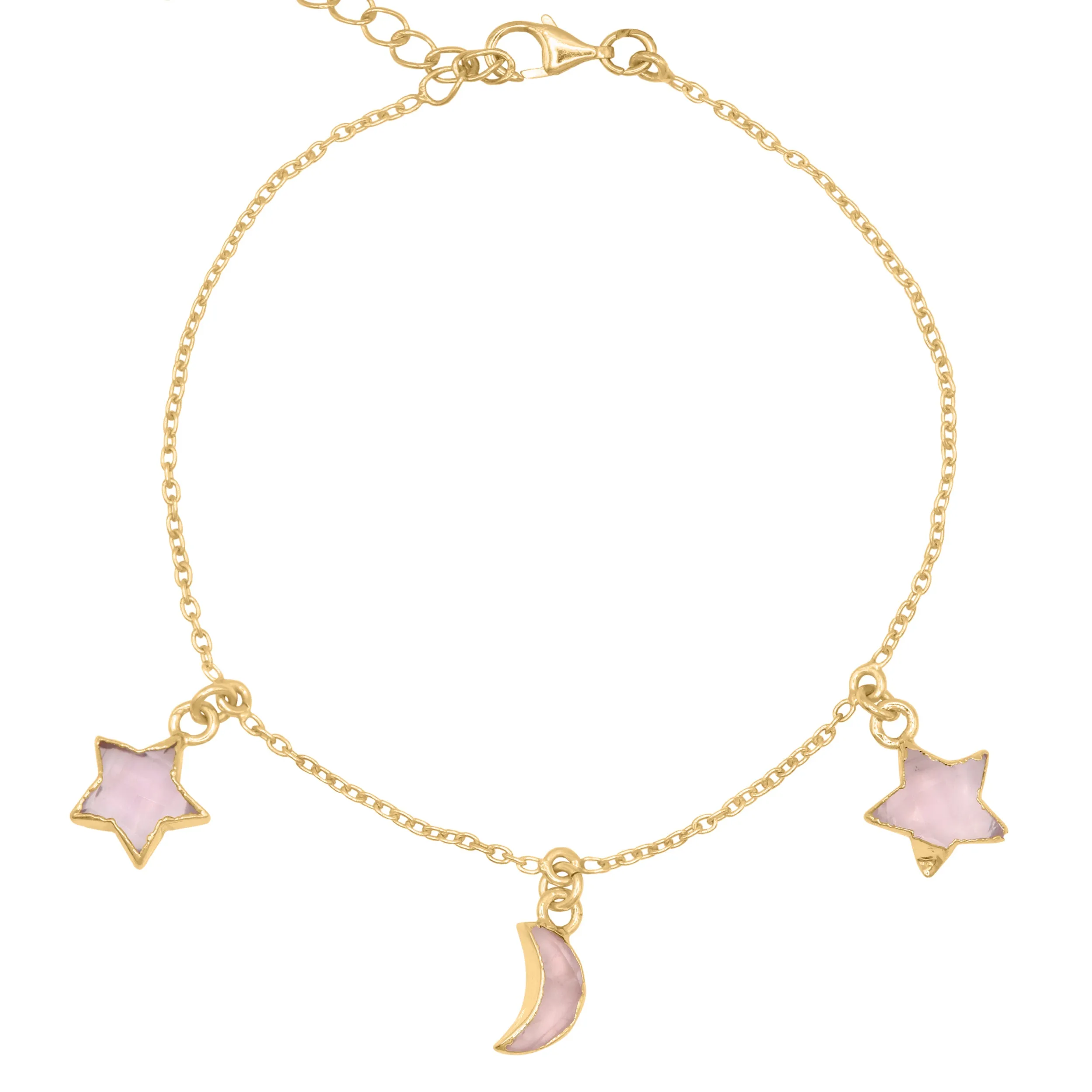 Amelia Rose Quartz Star & Moon Charm Bracelet | 18k Gold Plated