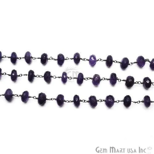 Amethyst Beads Oxidized Wire Wrapped Rosary Chain