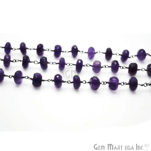 Amethyst Beads Oxidized Wire Wrapped Rosary Chain