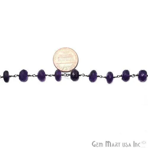 Amethyst Beads Oxidized Wire Wrapped Rosary Chain