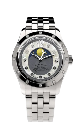 Armand Nicolet Ladies Watch M03 Moonphase 34mm Silver Grey A151RAA-GN-MA150