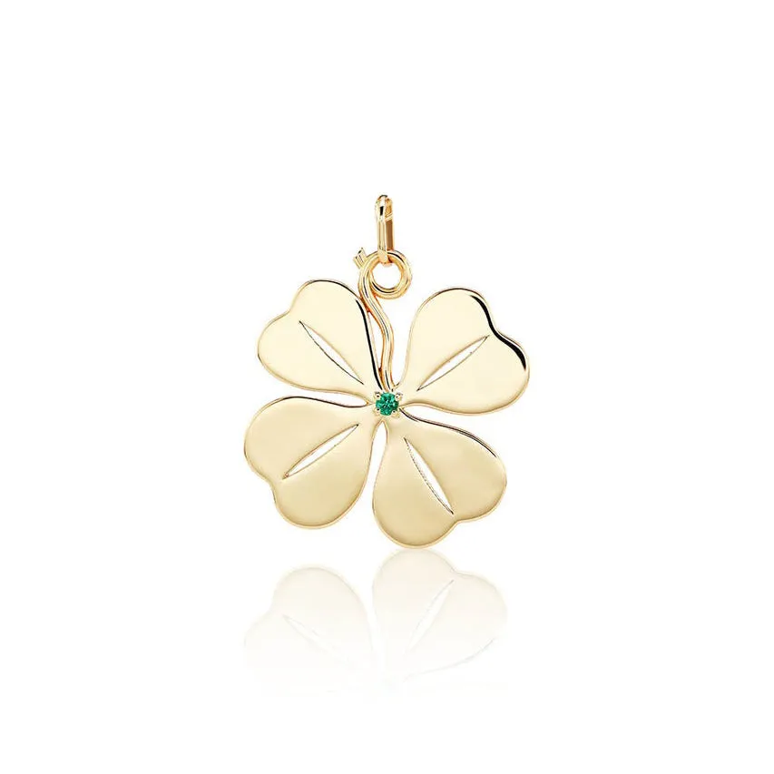 Aurelia Demark 18K Gold Emerald Four Leaf Clover Pendant