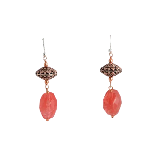 Barse Copper Bali Bead and Cherry Quartz Earring