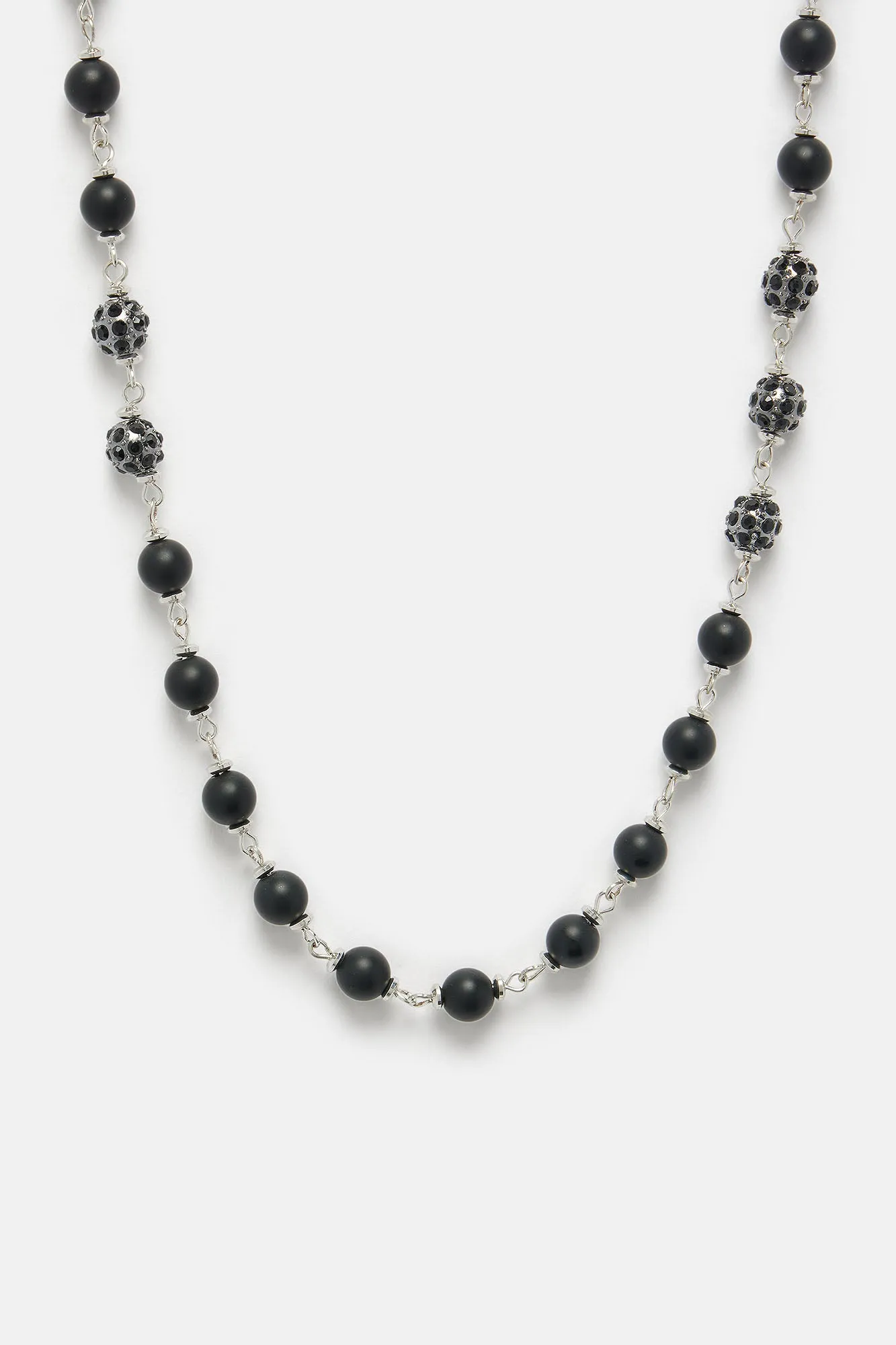 Beaded Onyx Chain Necklace - Silver