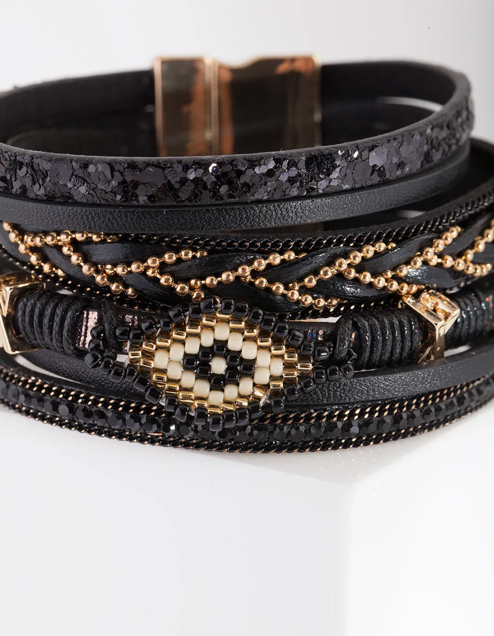 Black Multi Strand Cuff Bracelet