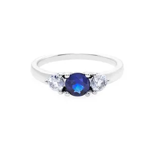 Blue Sapphire and White Sapphire Ring in White Gold