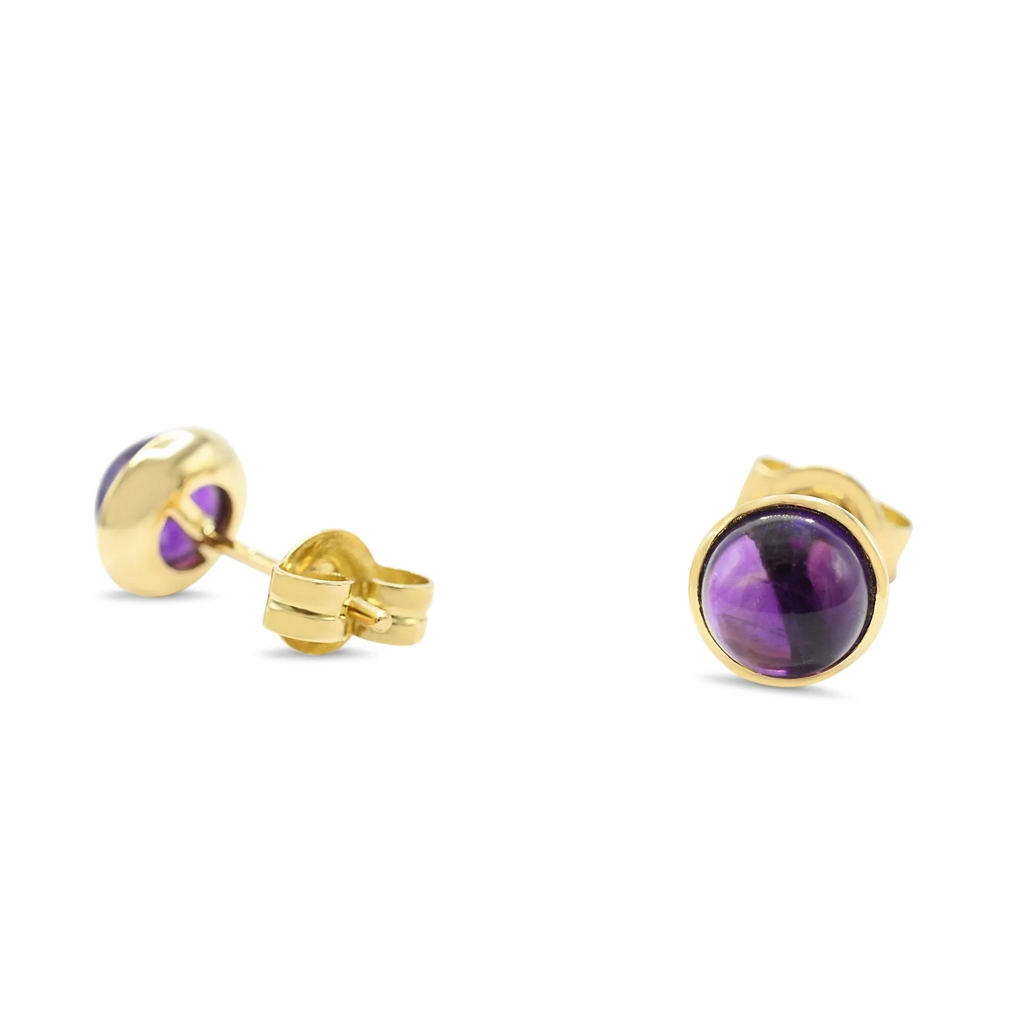 Cabachon Amethyst Halo Earrings - 18ct Yellow Gold