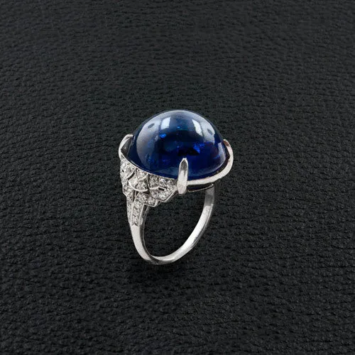 Cabochon Sapphire & Diamond Estate Ring