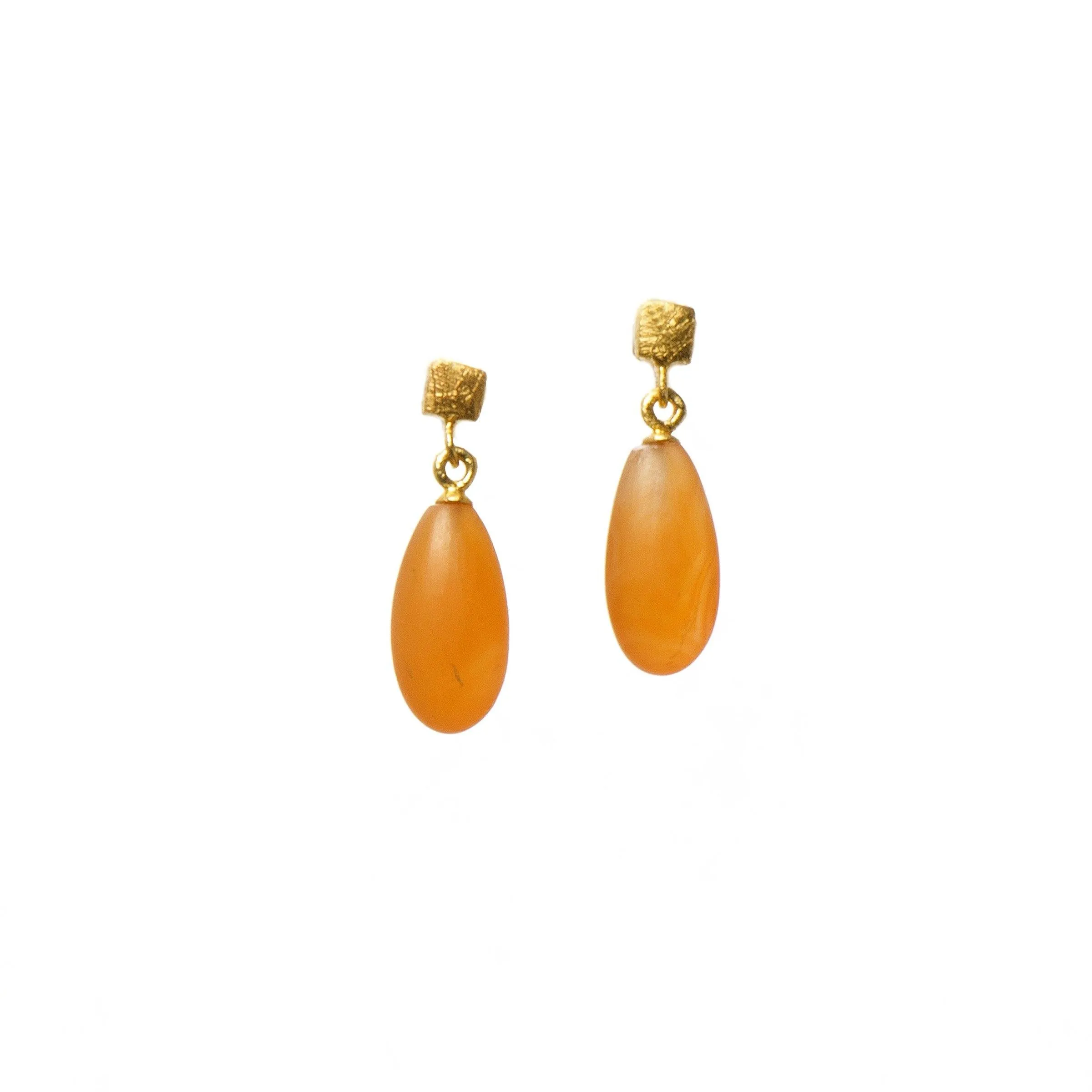 Carnelian Cube Matte Earrings Fair Trade 24k Gold Vermeil