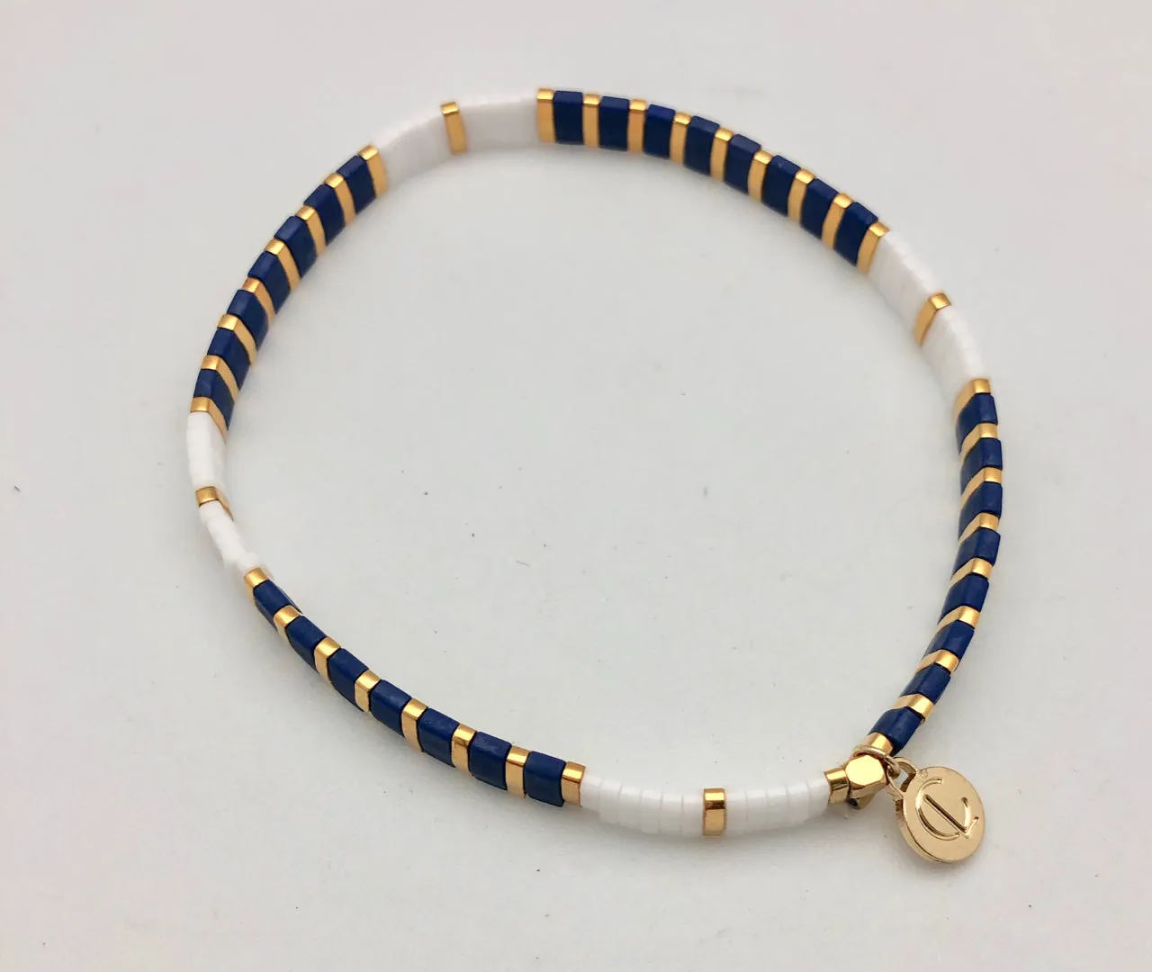 Caryn Lawn Supernova Navy White and Gold Bead Bracelet