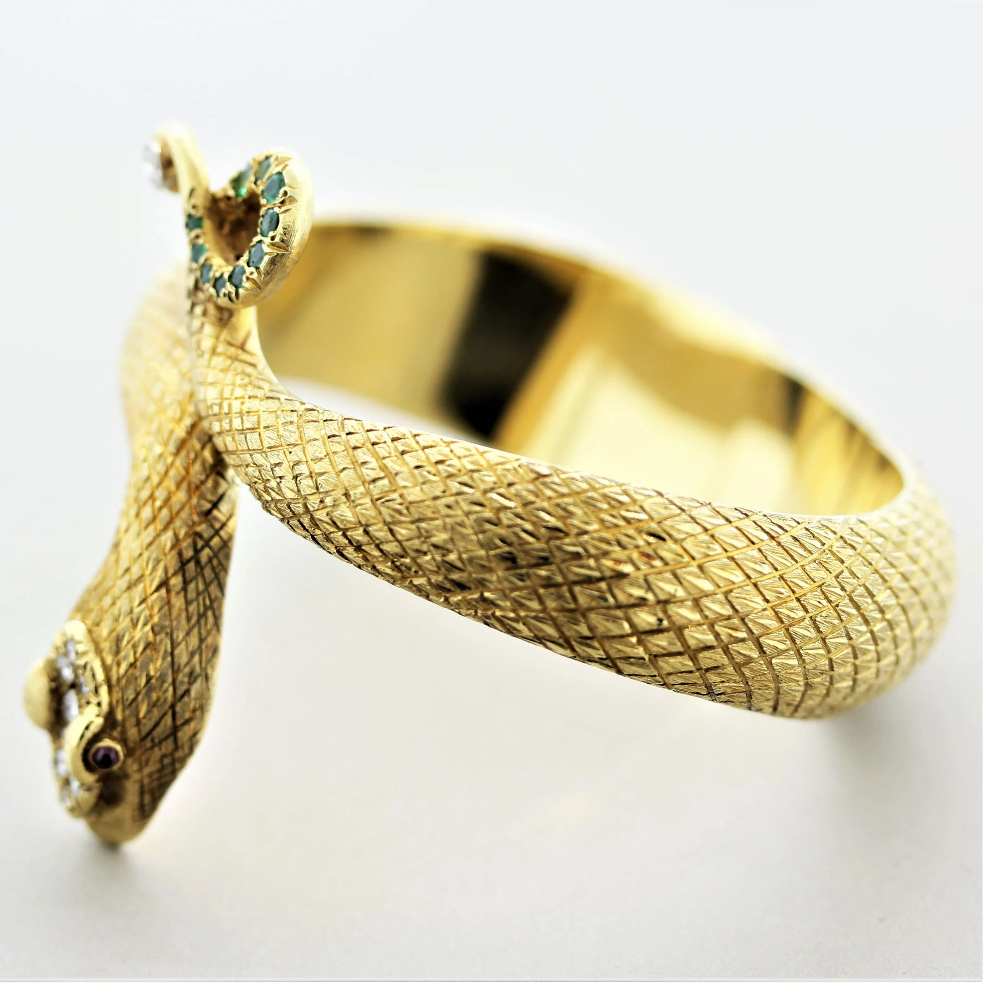 Cellino Diamond Gemstone Gold Snake Bangle Bracelet