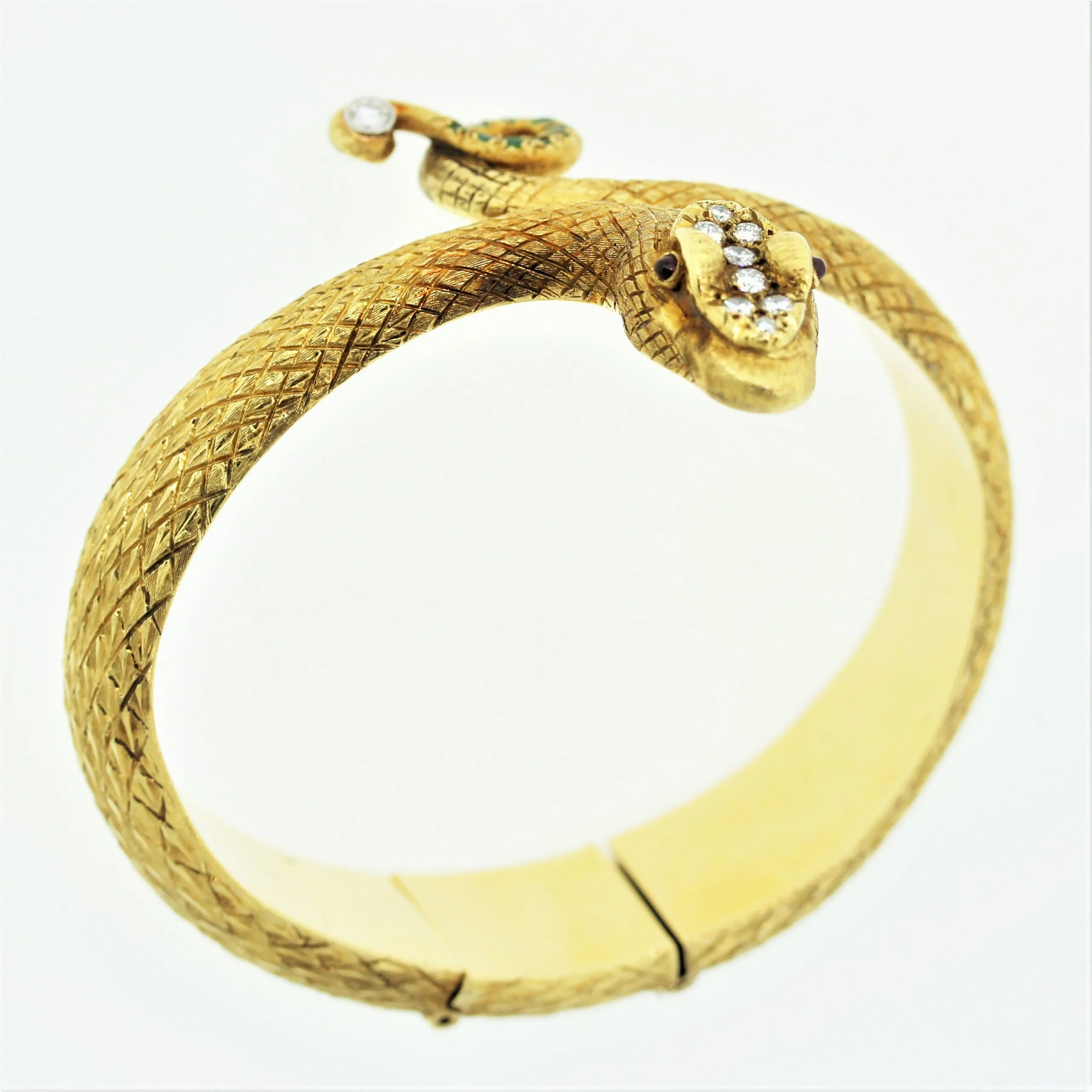 Cellino Diamond Gemstone Gold Snake Bangle Bracelet