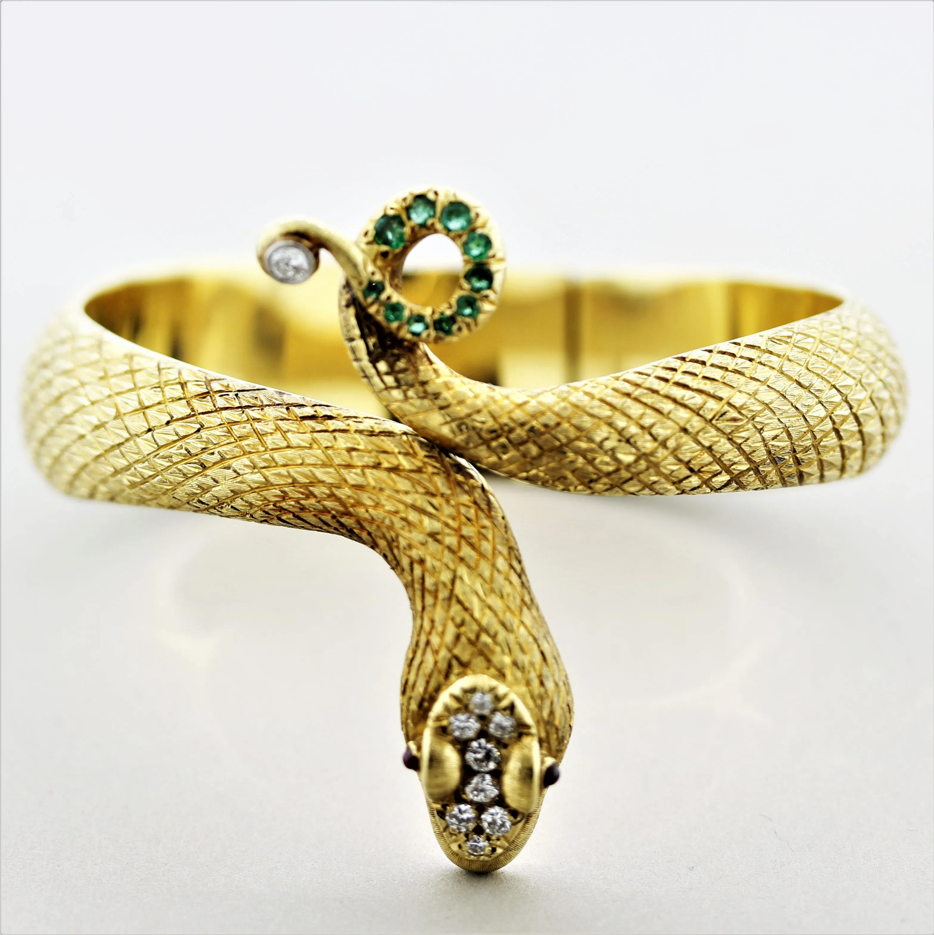 Cellino Diamond Gemstone Gold Snake Bangle Bracelet