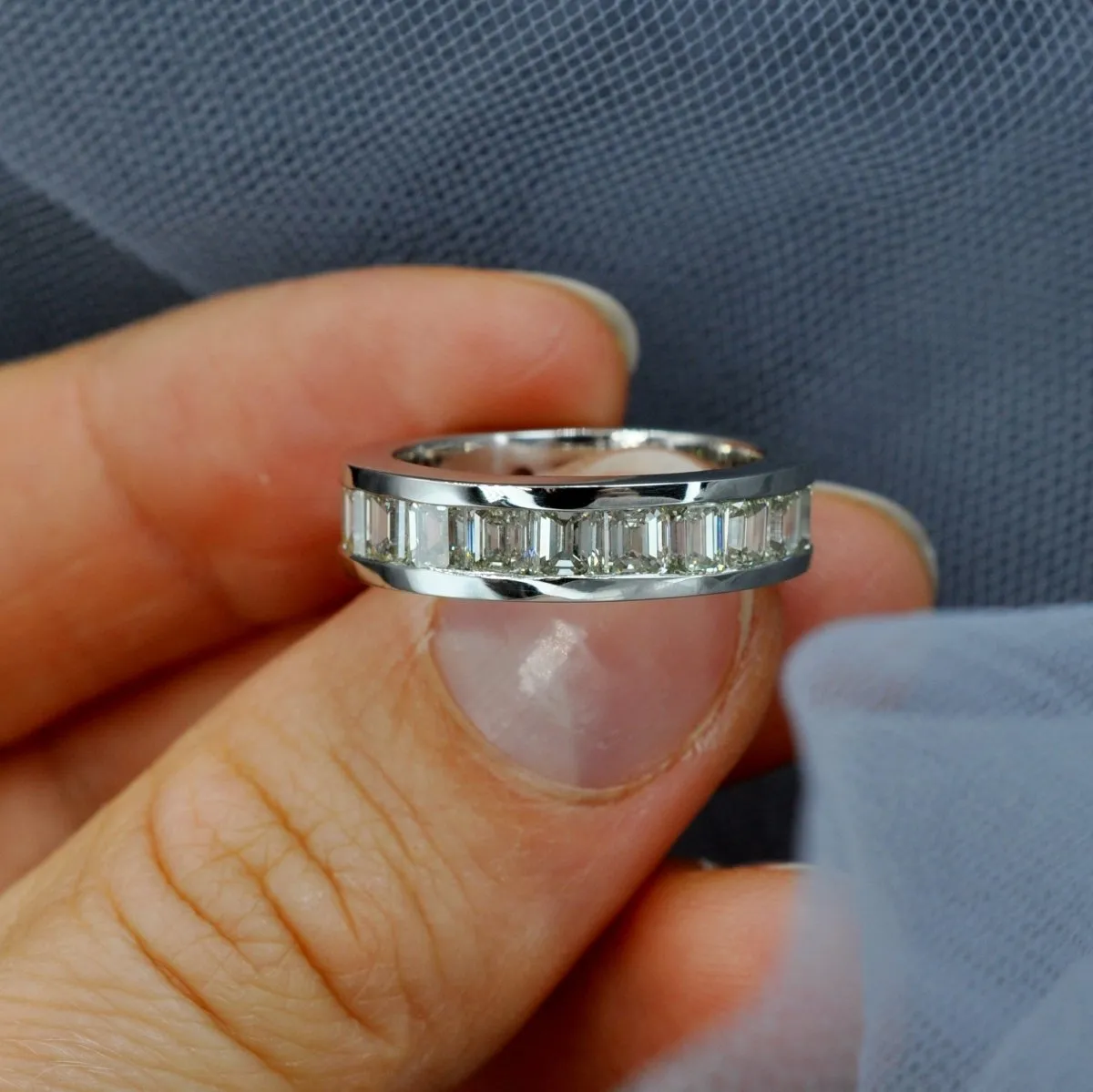 Certified 4.00CT Emerald Cut Diamond Eternity Ring in Platinum