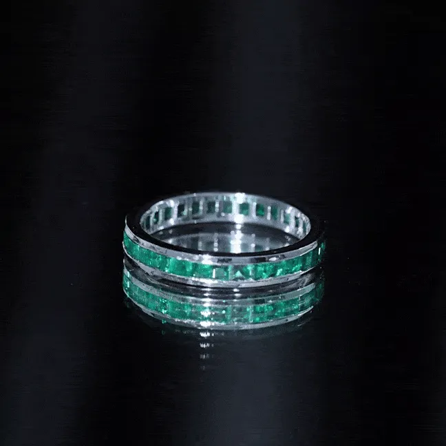 Channel Set Princess Cut Emerald Eternity Ring