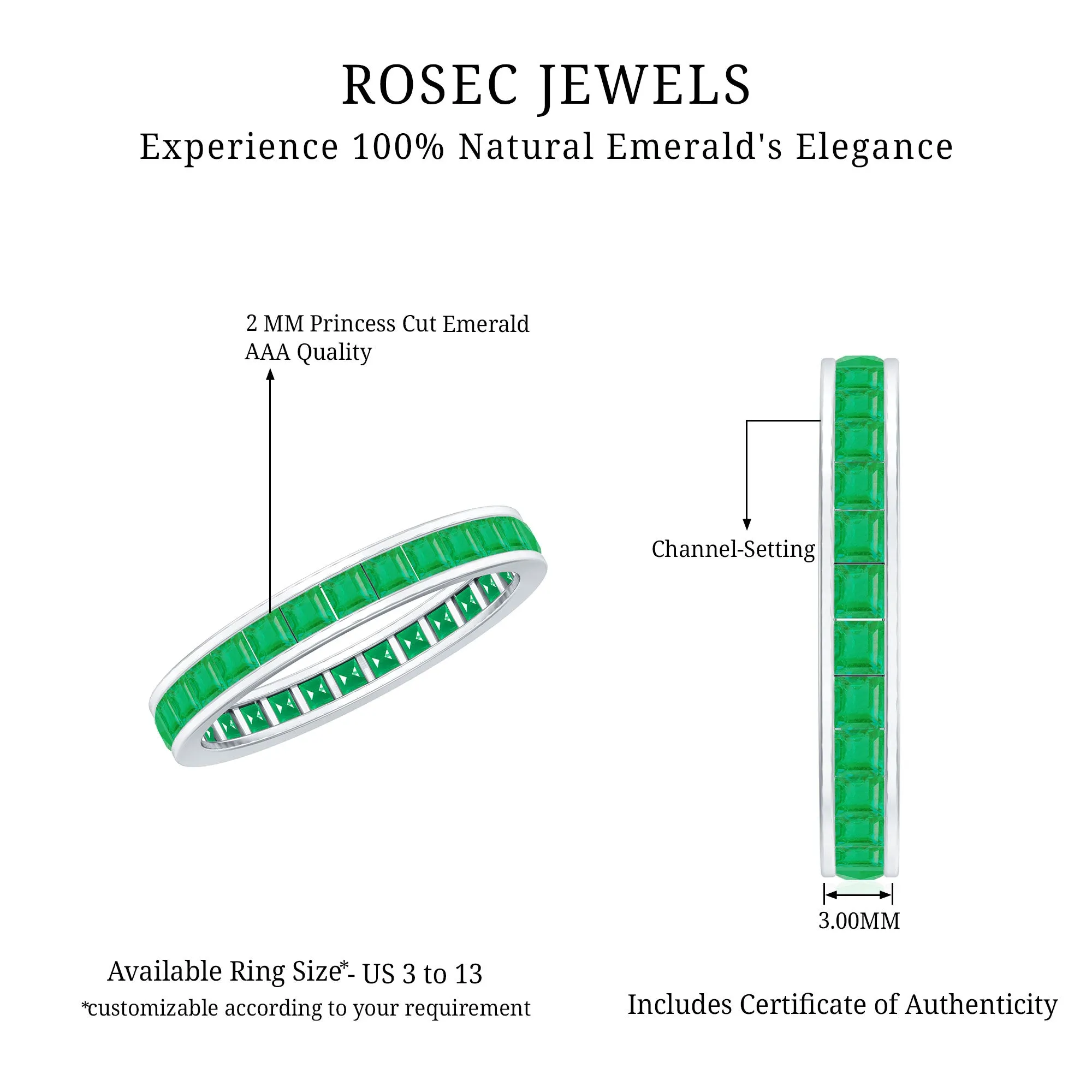 Channel Set Princess Cut Emerald Eternity Ring