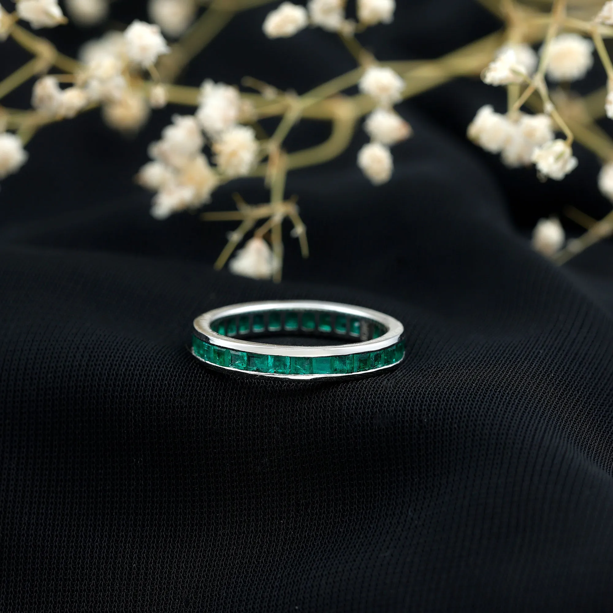 Channel Set Princess Cut Emerald Eternity Ring