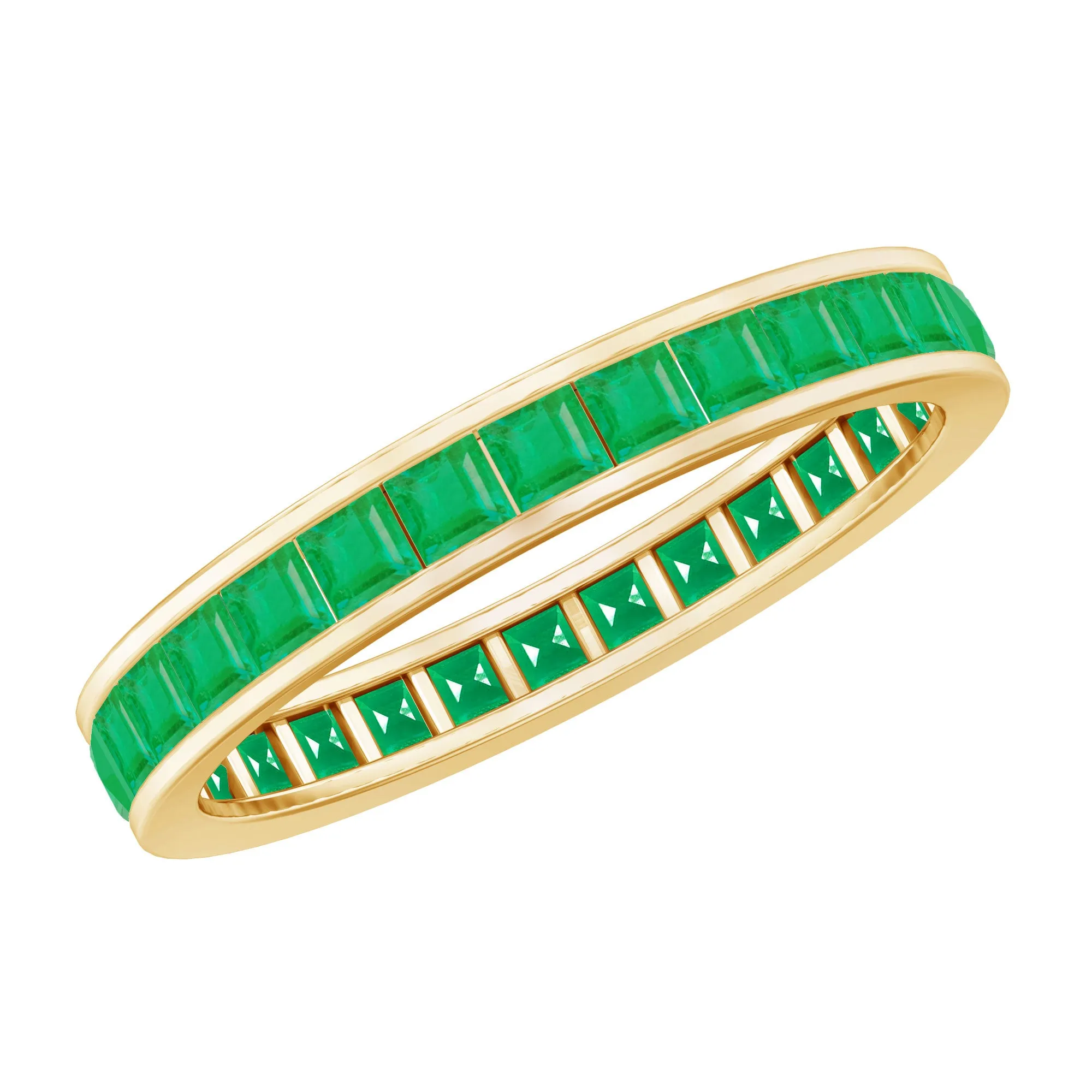 Channel Set Princess Cut Emerald Eternity Ring