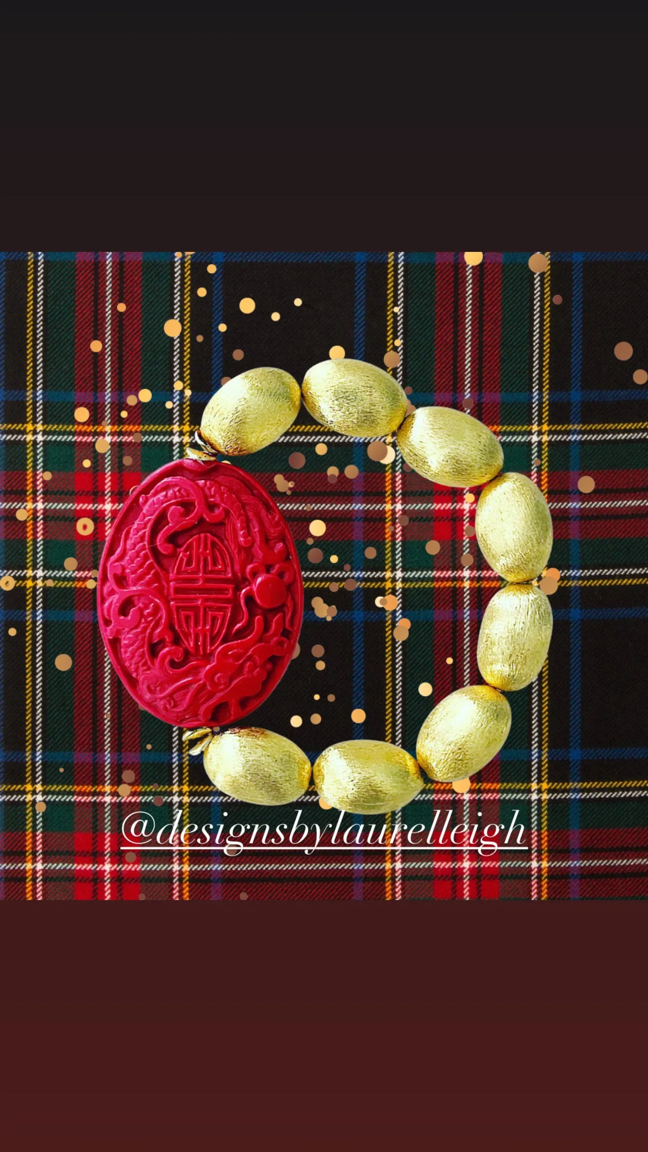 Chinoiserie Red & Gold Cinnabar Bracelet