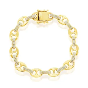 Classic Women's Bracelet - YG Plated Micro Pave CZ Marina Link Chain | T-8024-GP