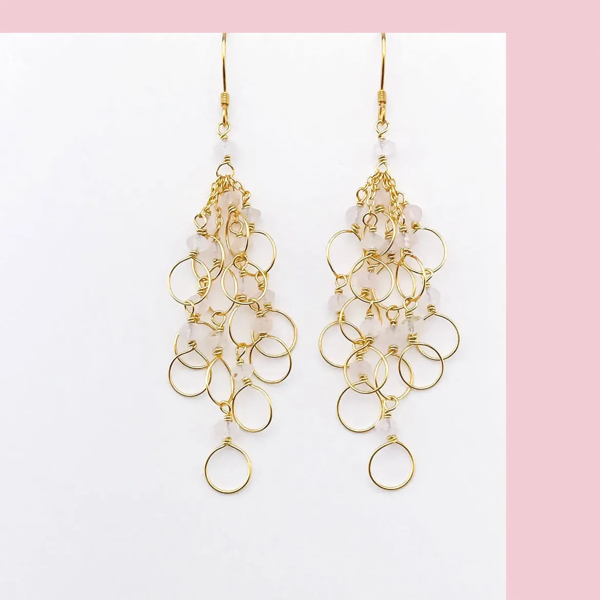 Clear Quartz Gold Chain Loop Earrings