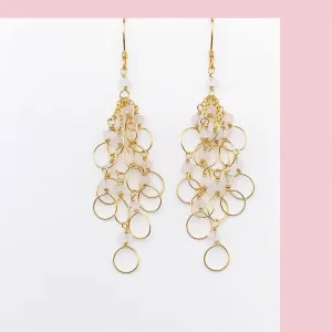 Clear Quartz Gold Chain Loop Earrings