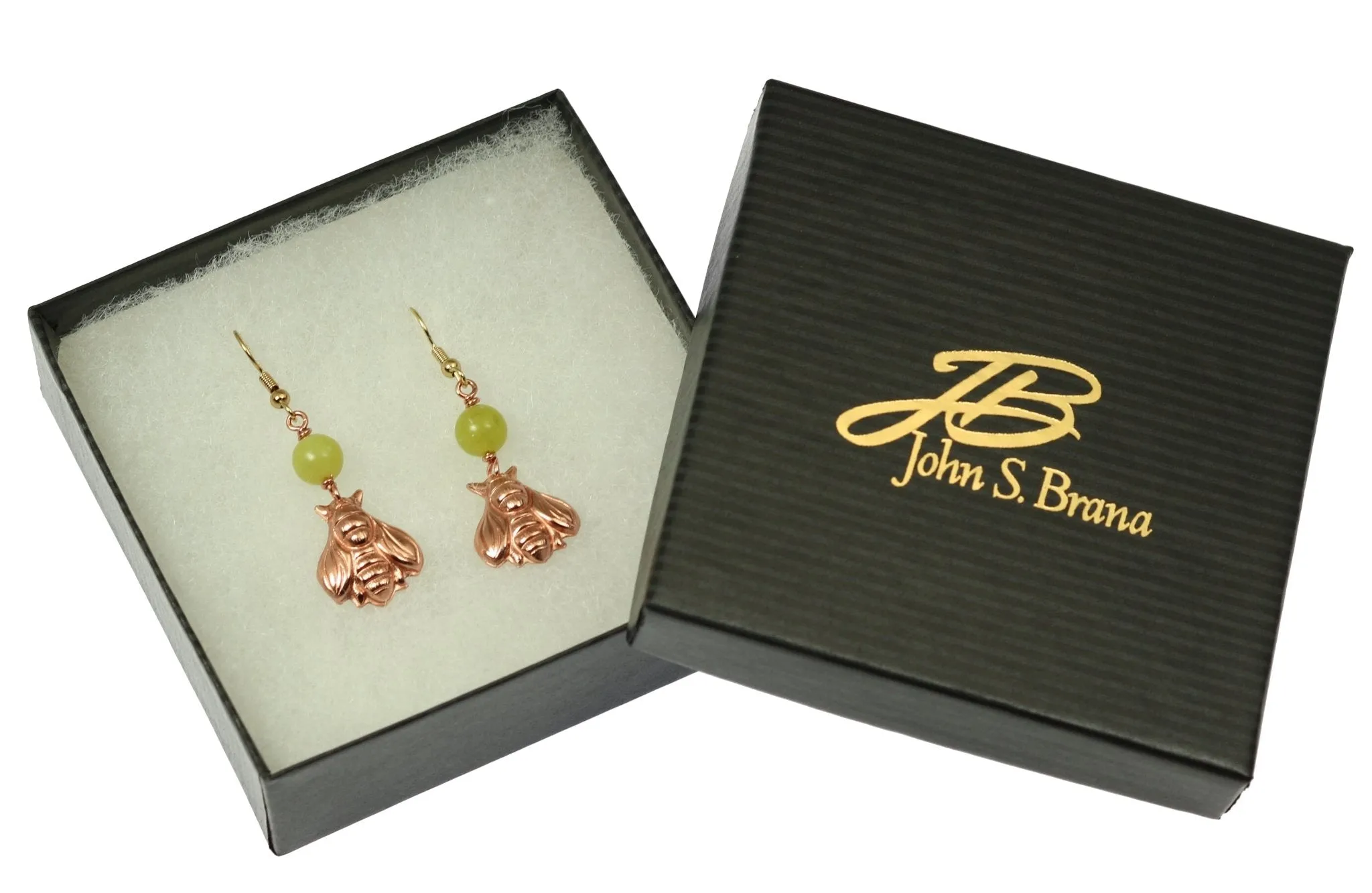 Copper Honey Bee Drop Earrings with Serpentine