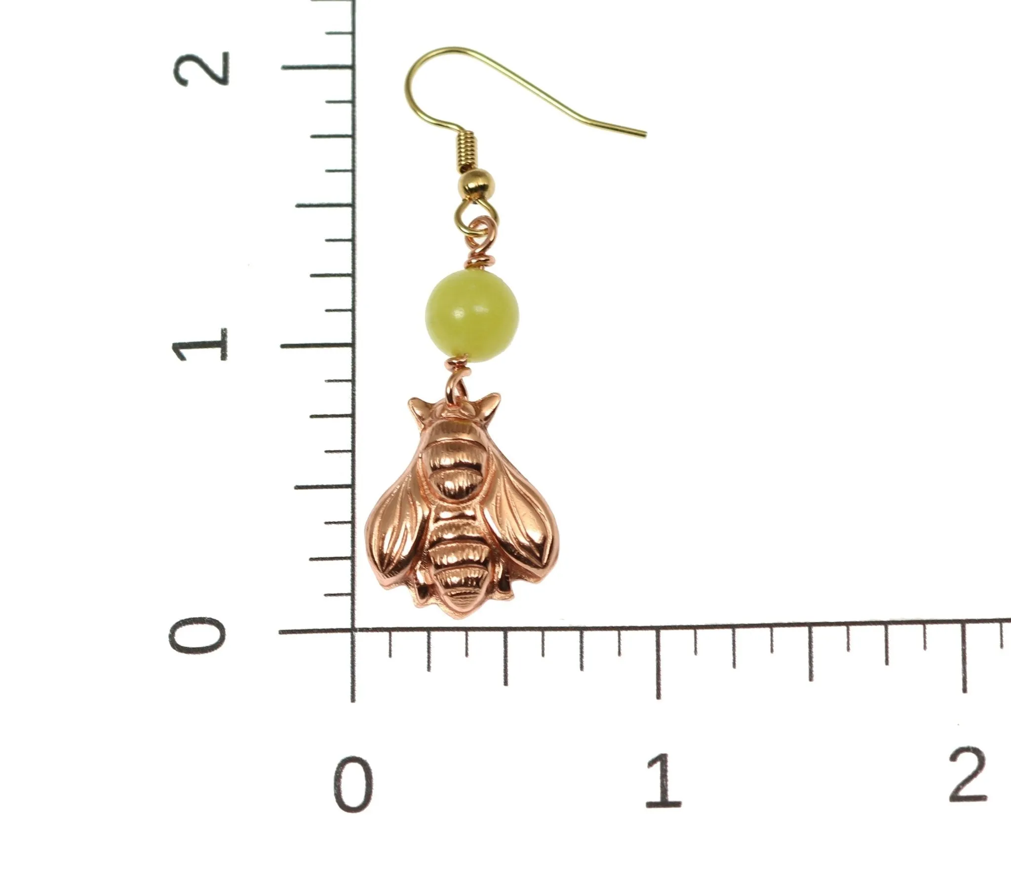 Copper Honey Bee Drop Earrings with Serpentine