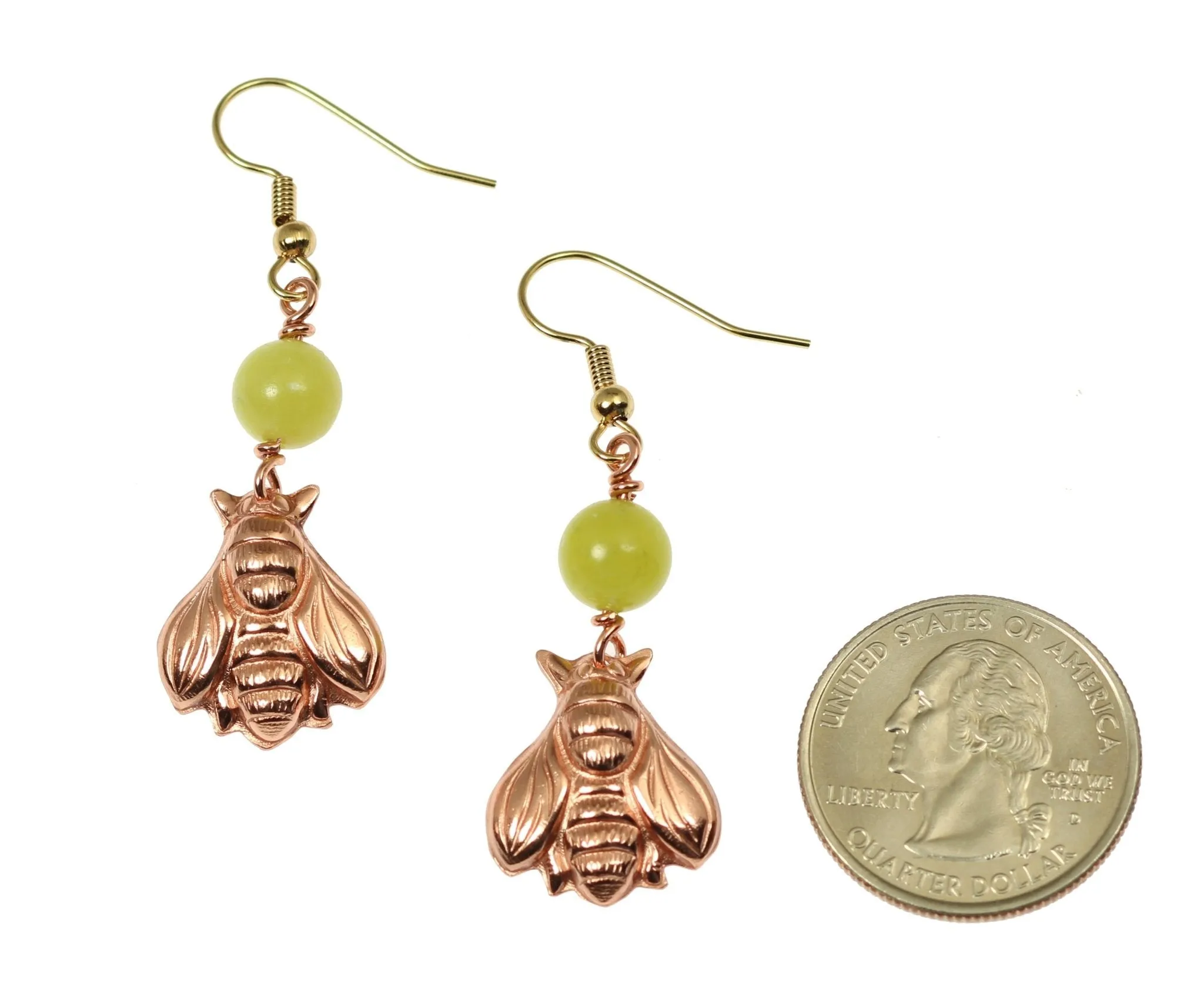 Copper Honey Bee Drop Earrings with Serpentine