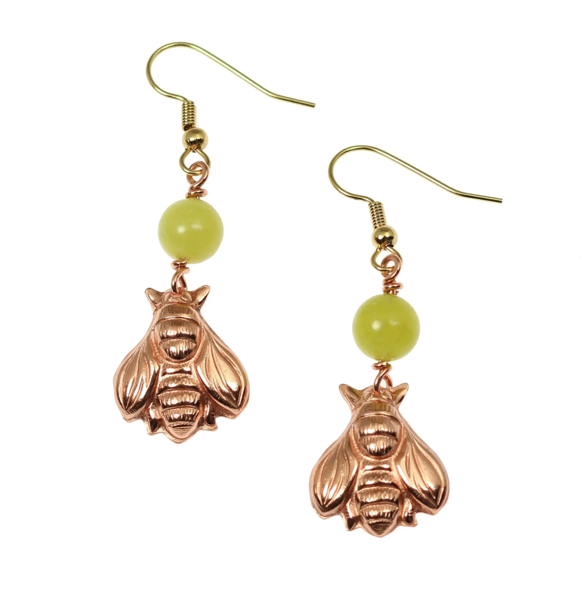 Copper Honey Bee Drop Earrings with Serpentine