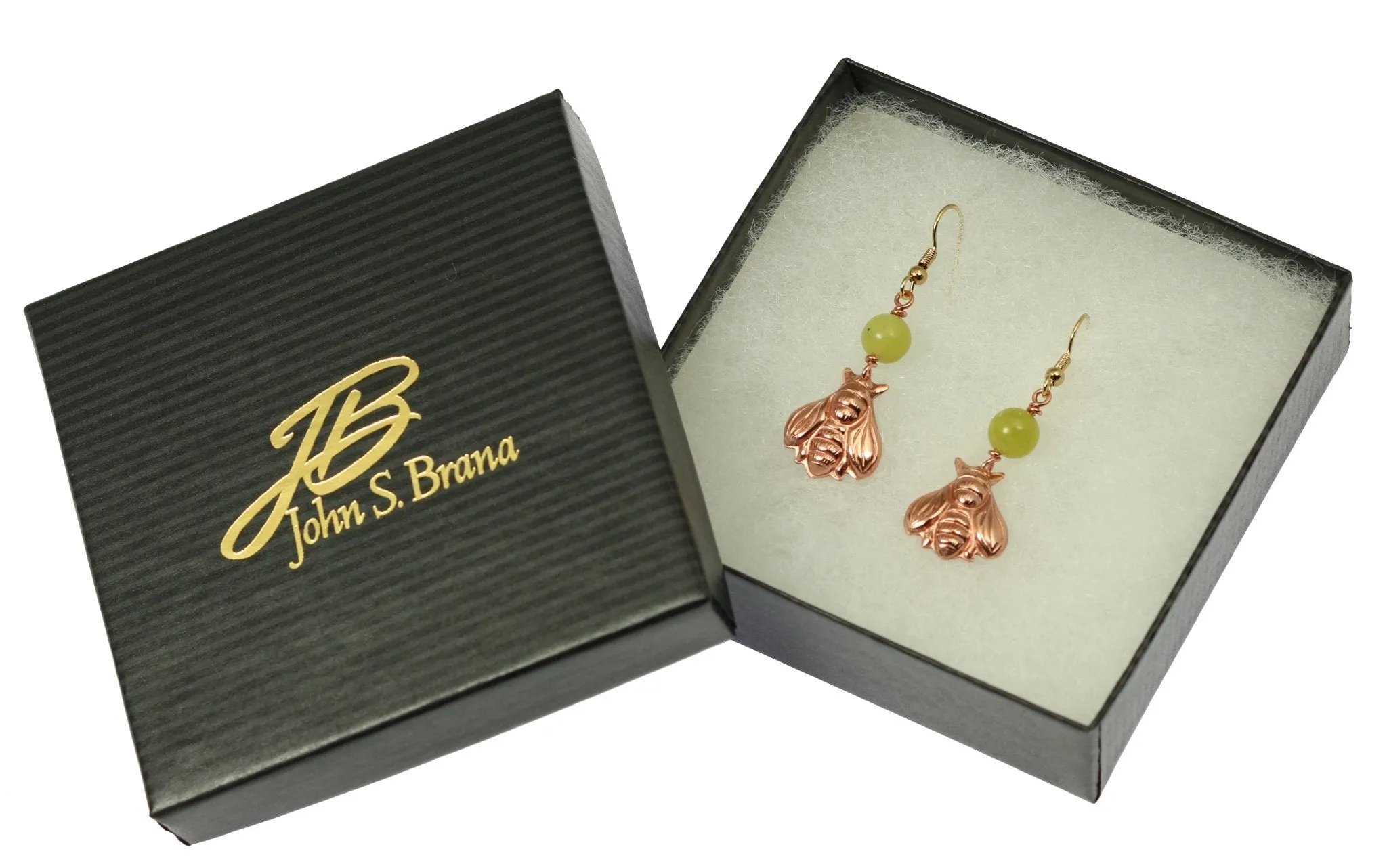 Copper Honey Bee Drop Earrings with Serpentine