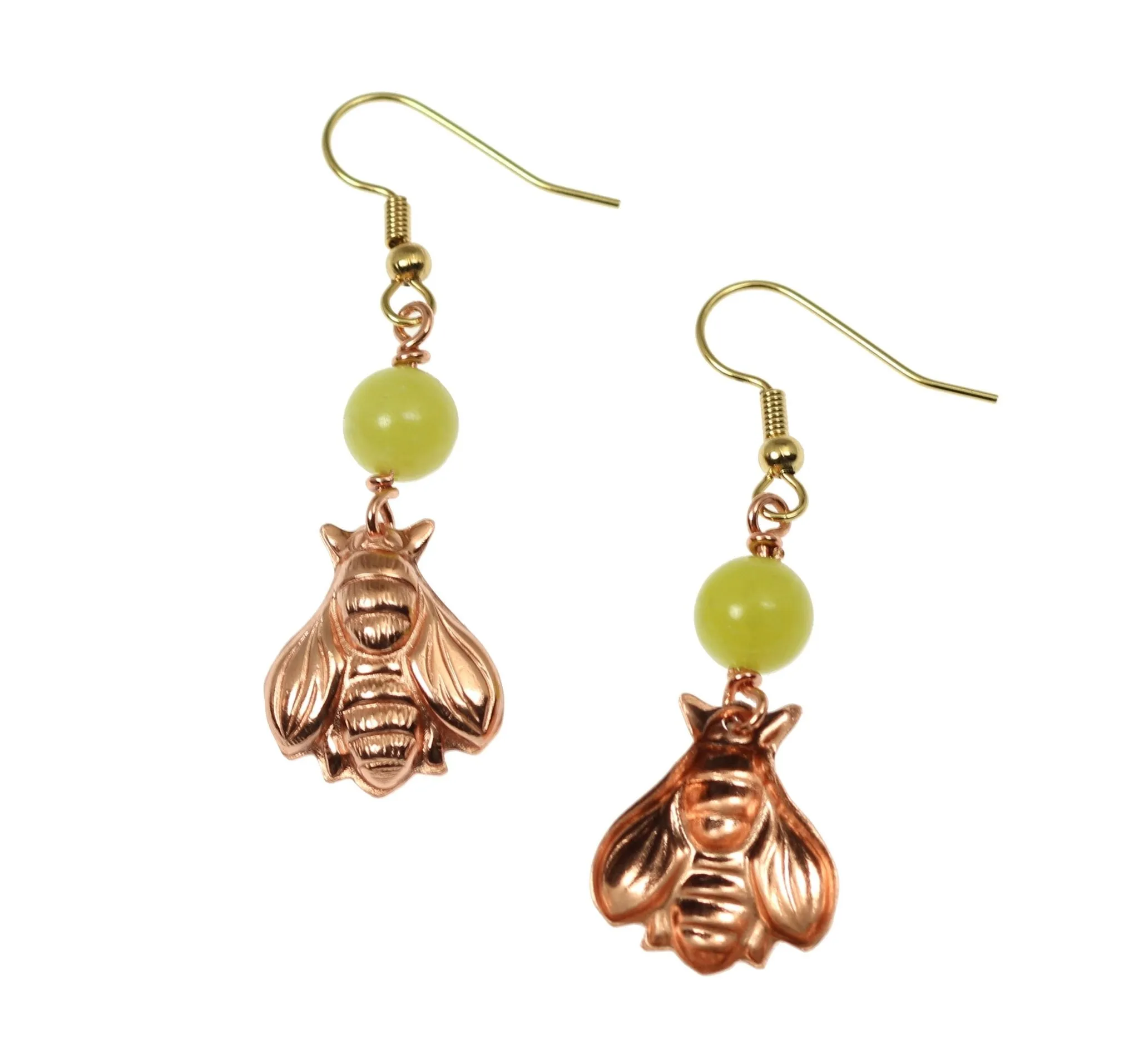 Copper Honey Bee Drop Earrings with Serpentine