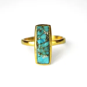 Copper Turquoise Bar Ring : December Birthstone