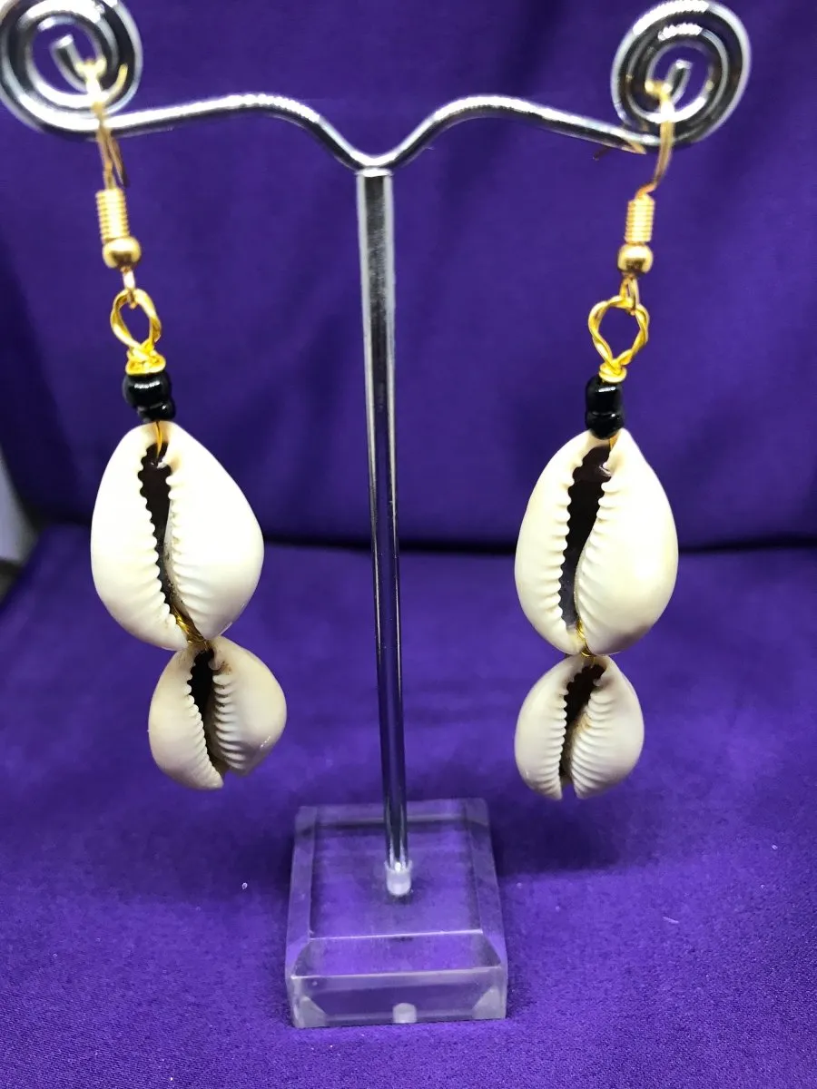 Cowrie Seashell Earrings Made with Silver Wire