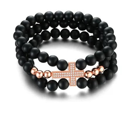 Cross Bead Bracelet <br> Diamond (Rose Gold)