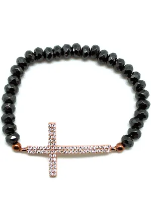 Crystal Cross Beaded Bracelet in Gunmetal