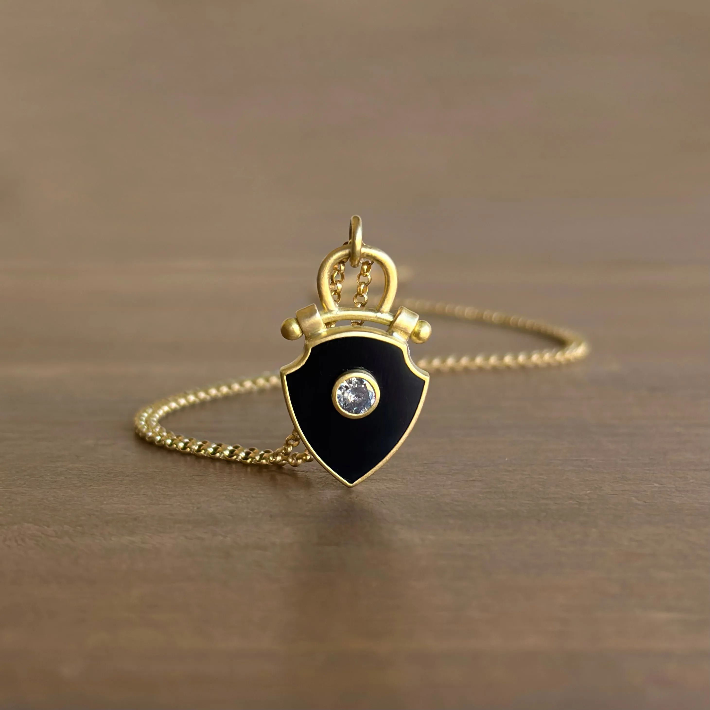 Curved Top Onyx Shield Pendant with Diamond