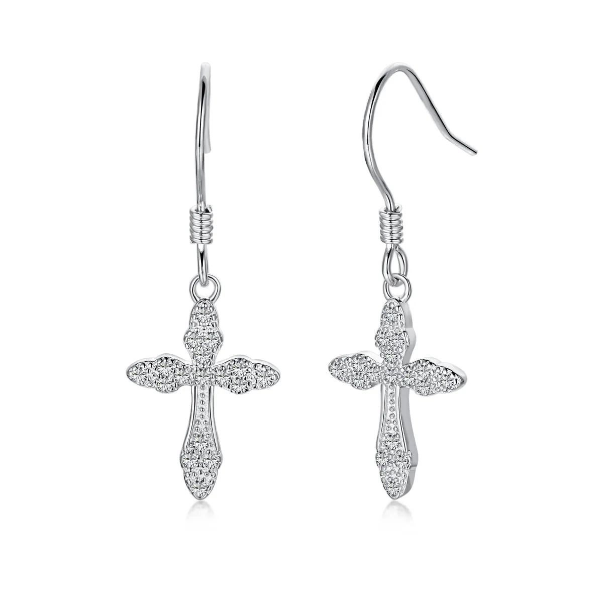 Dainty Crystal Cross Charm Drop Earrings