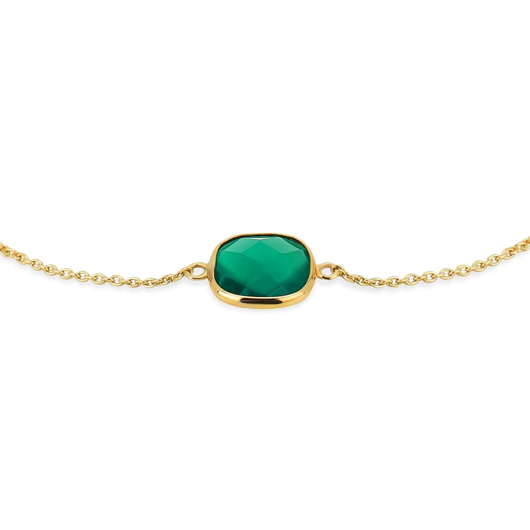 Delicate 10K Yellow Gold Chain Link Bracelet with Green Onyx Briolette