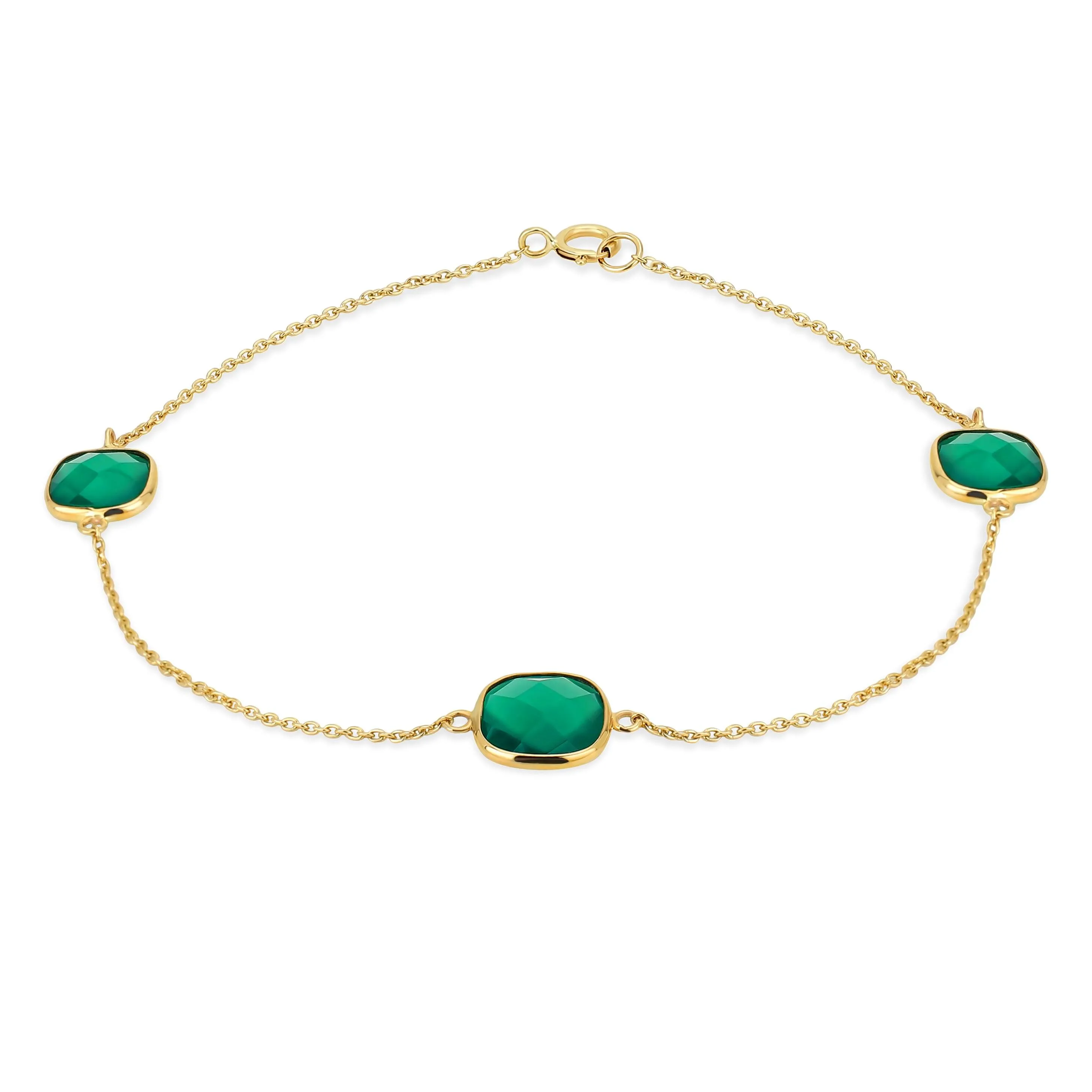 Delicate 10K Yellow Gold Chain Link Bracelet with Green Onyx Briolette