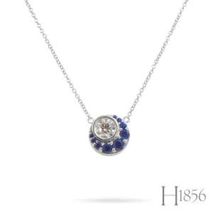 Diamond and Sapphire Crescent Moon Necklace