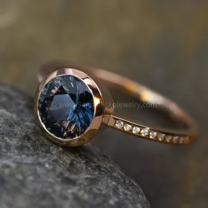 Diamond Channel Accented Rose Gold Bezel Ring Setting - Fantasy cut Color Changing Umba Sapphire Depicted (Setting Only, Center Stone Sold Separately)