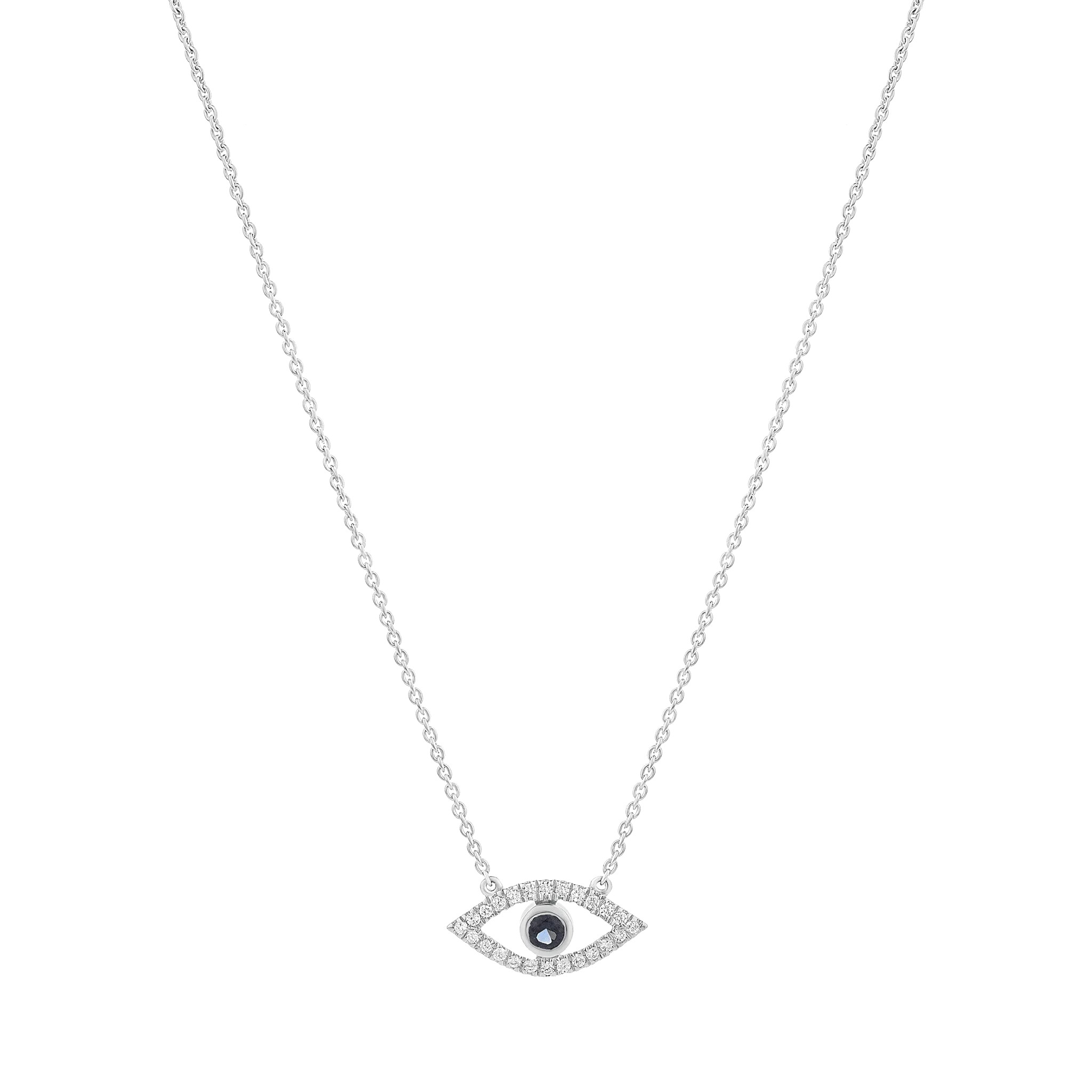 Diamond Evil Eye Necklace - 14K White Gold