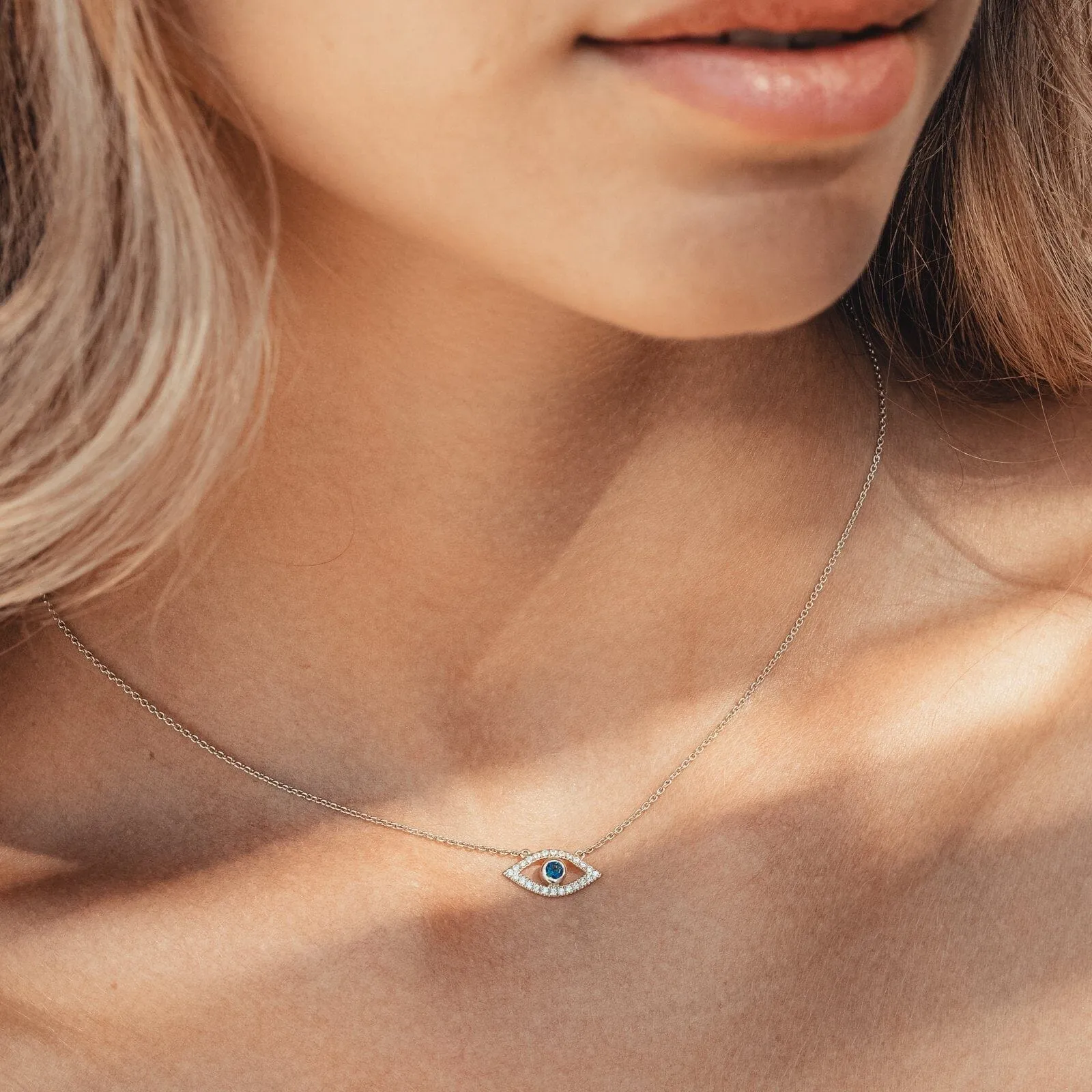 Diamond Evil Eye Necklace - 14K White Gold